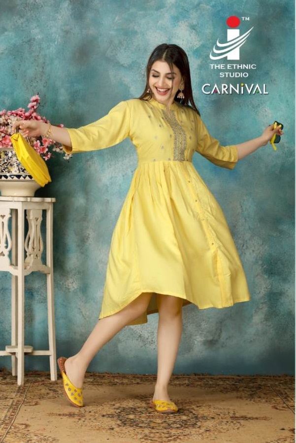 Mirayaa Presents Carnival Rayon Embroidered Designer Kurtis