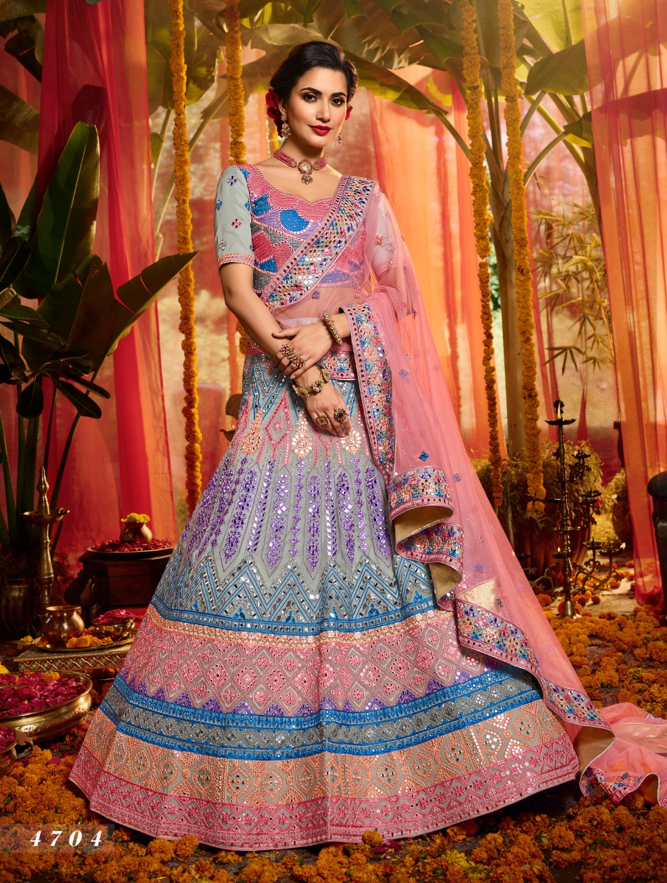 Amazon.com: Green Organza Royal Indian Wedding Resham & GOTA Designer  Bridal Lehenga Chaniya Choli Dupatta 6083 : Clothing, Shoes & Jewelry