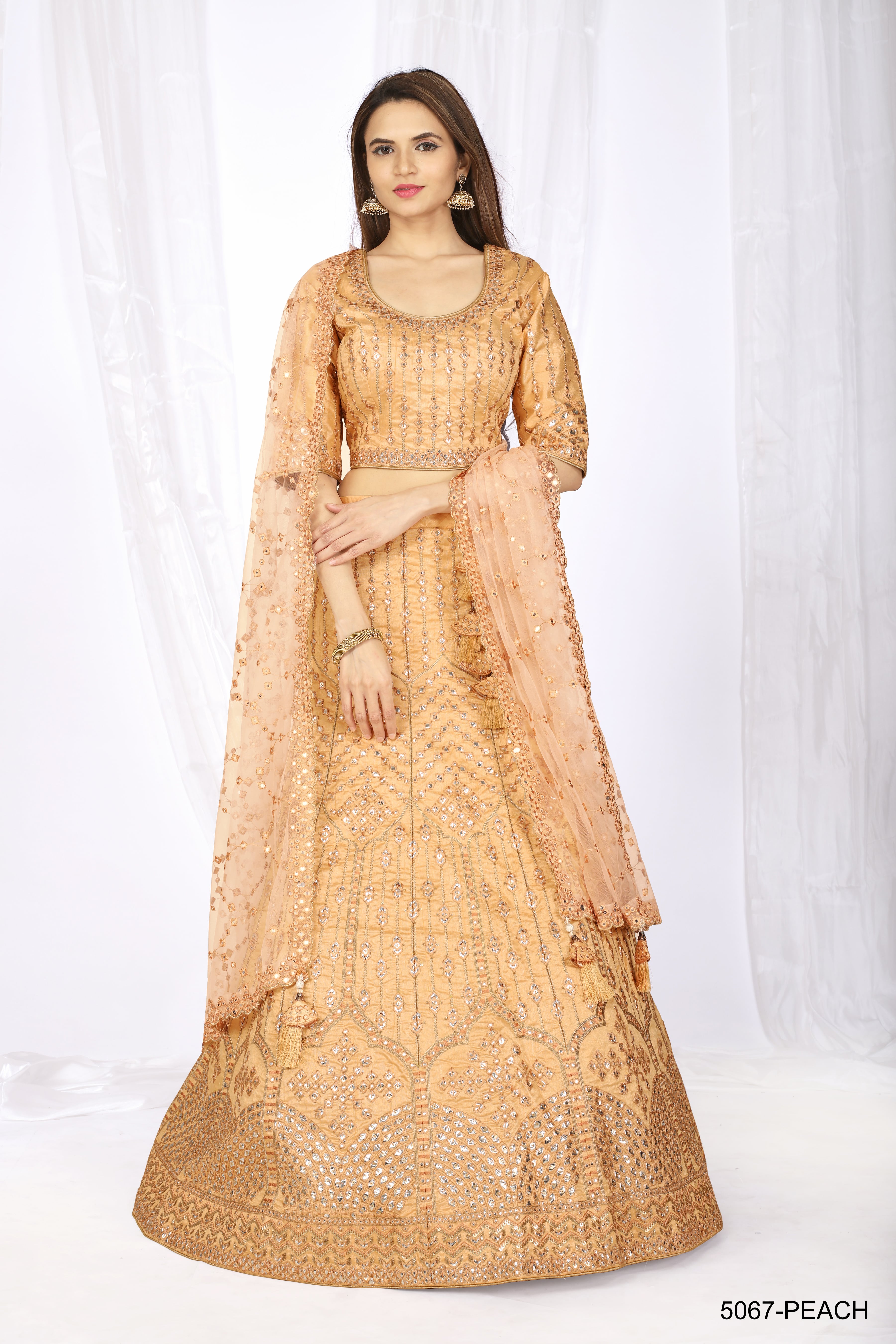 Peach Wedding Net Lehenga with Sequin and Zari Work In Soft Net Fabric –  Gunj Fashion