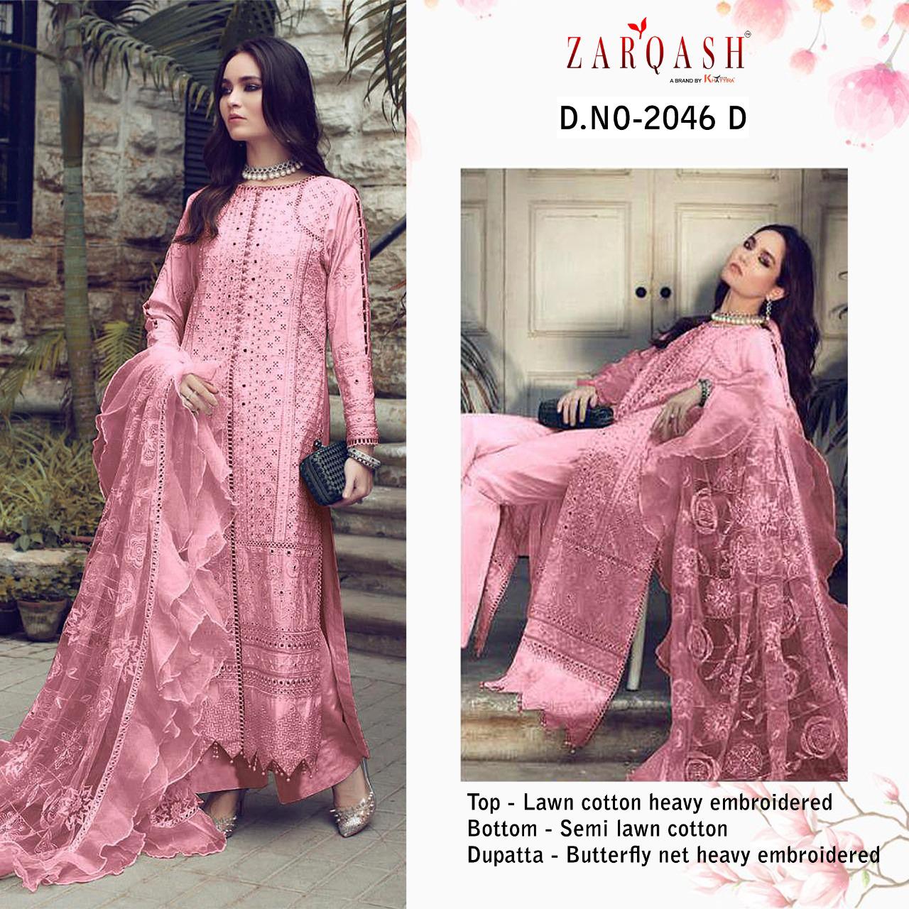 Zarqash Rouche Designer Cotton Embroidery Pakistani Salwar Suits Catalog