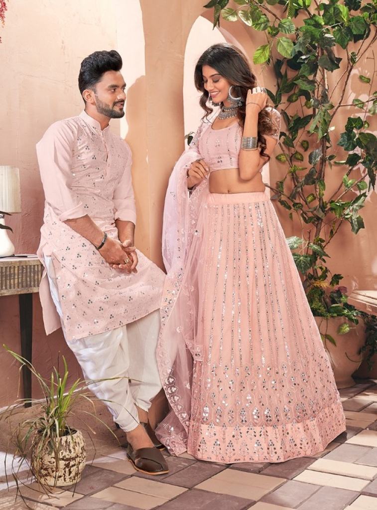 Pink trendy couple wear Online | Buy Pink trendy couple Lehenga & Kurta