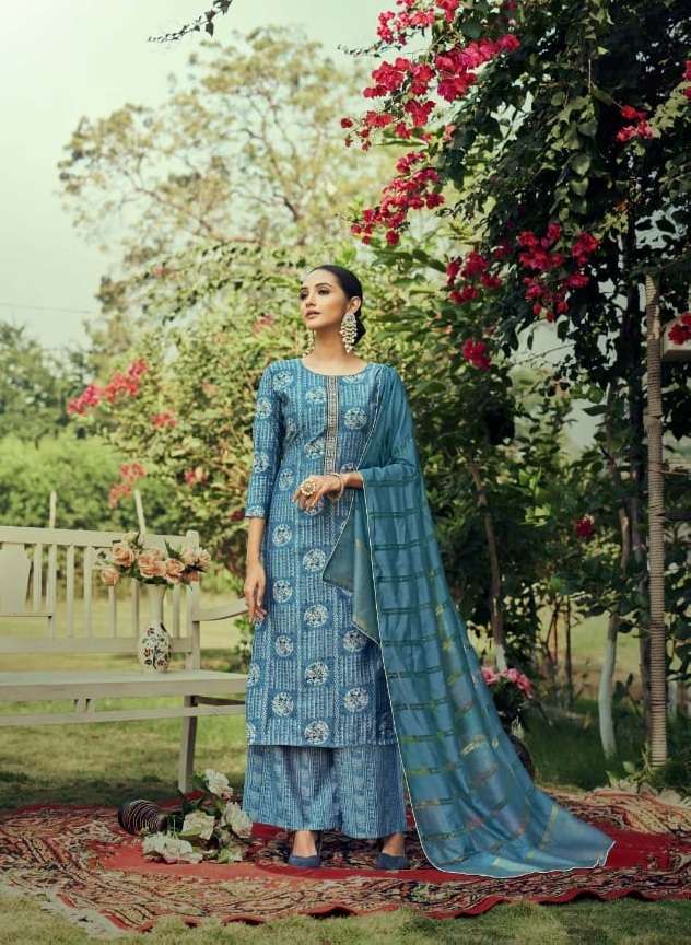 Rk Gold Rawayat Catalog Viscose Chanderi Exclusive Wear Women Dress Materials