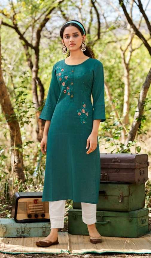 Kalaroop Mentos Catalog Designer Wear Embroidery Work Kurtis Wholesale Rate In Surat 