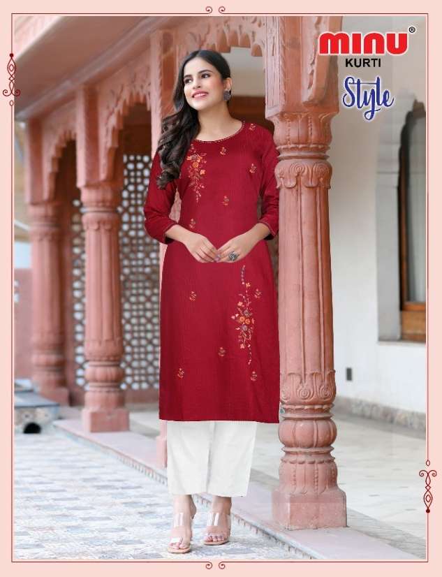 Minu STYLE Rayon Embroidered Kurtis-4P Catalog