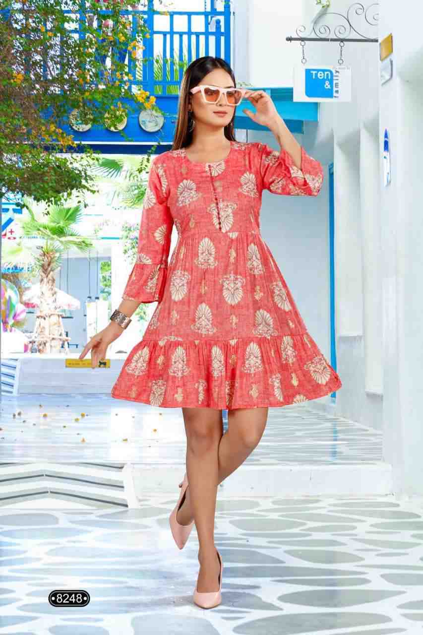 GOLDEN GINNI Pattern Short Frock Style On Rayon Capsule