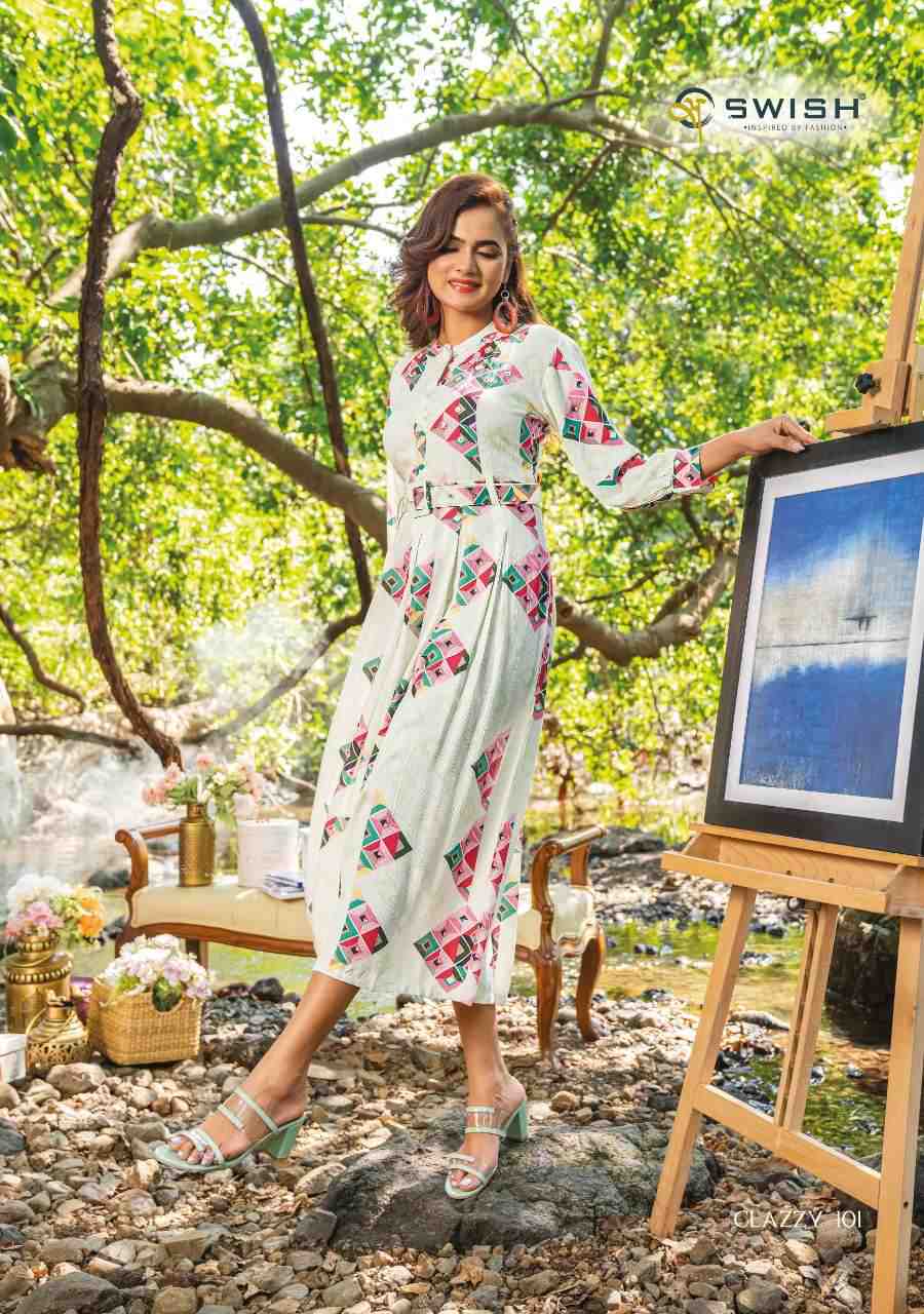 Swish Clazzy 101-106 Series Rayon Viscose Digital Printed Long Kurtis On Wholesale 