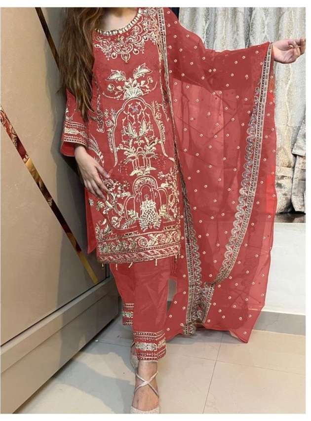 Saniya St P 10010 Orgenza With Embroidery & Handwork Designer Pakistani Suit On Wholesale