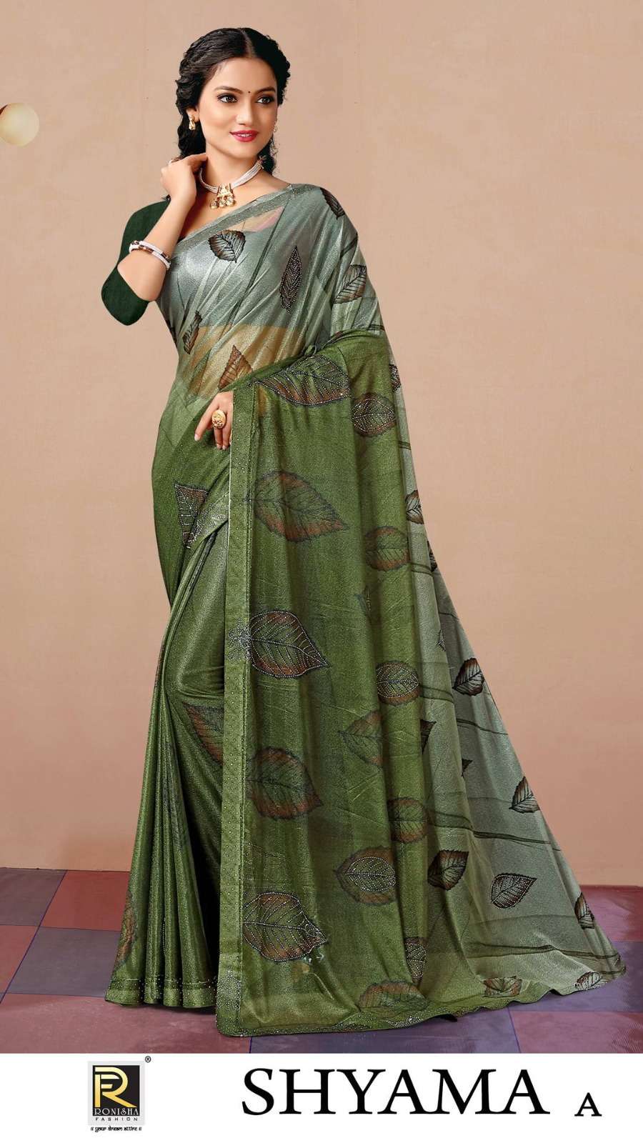 SHYAMA BY RONISHA SAREE FABRICS IMPORTED LYCRA PRINT WITH SIROSKI DIAMOND WORK FANCY DESIGNER SAREE