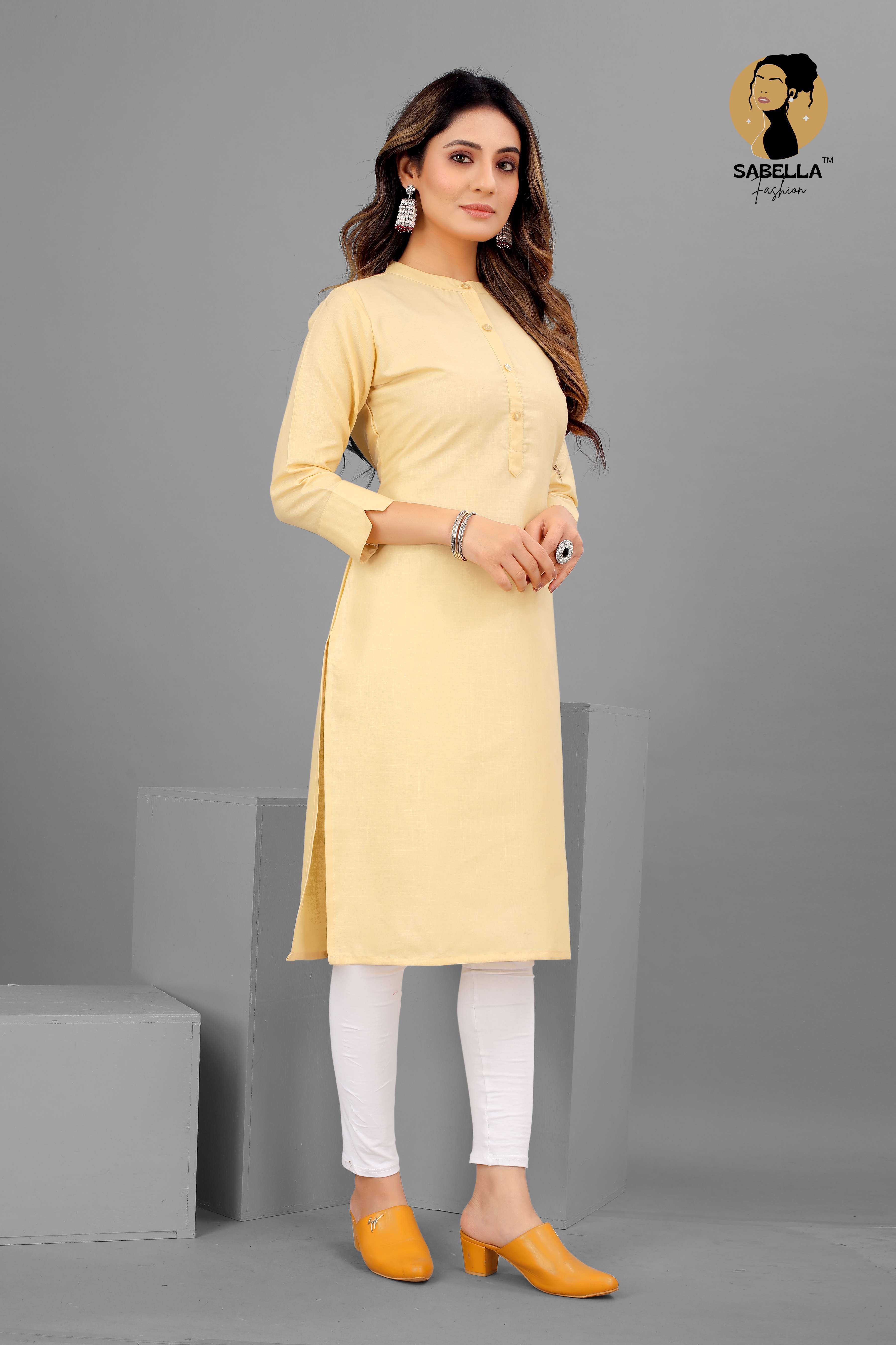 Cream Color Cotton Kurti Size set