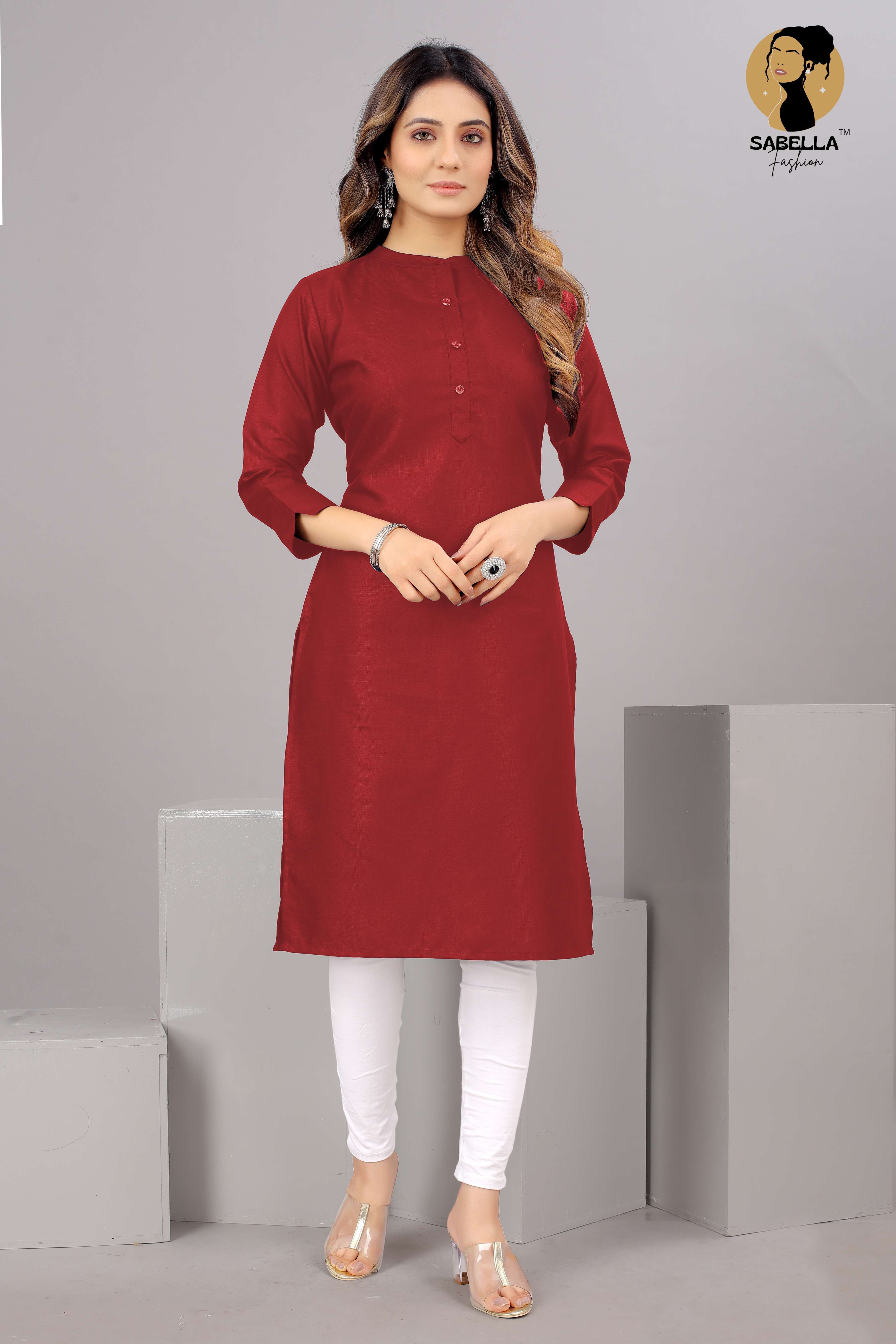 Maroon Cotton Kurtis size set 