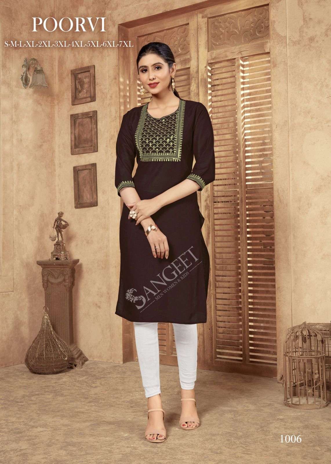 Poorvi 1001 Heavy Rayon Embroidery Kurti Wholesale catalog