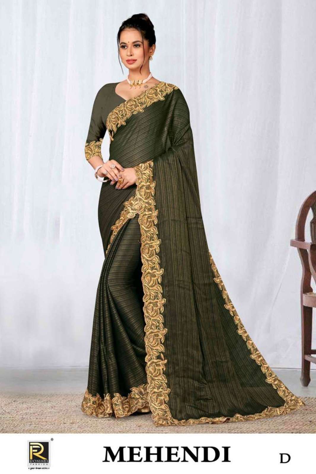 Ronisha Mehendi Fancy Fabrics Embroidery Sarees Wholesale catalog
