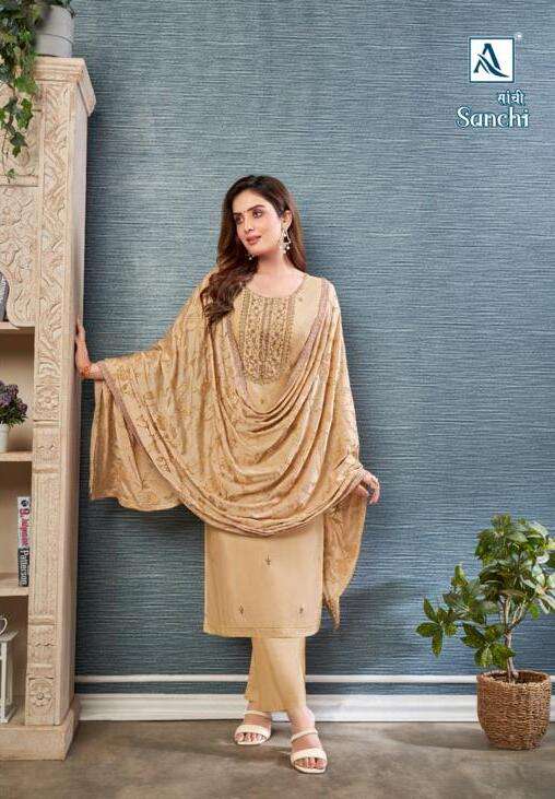 Alok Sanchi Embroidered Designer Dress Material Wholesale catalog