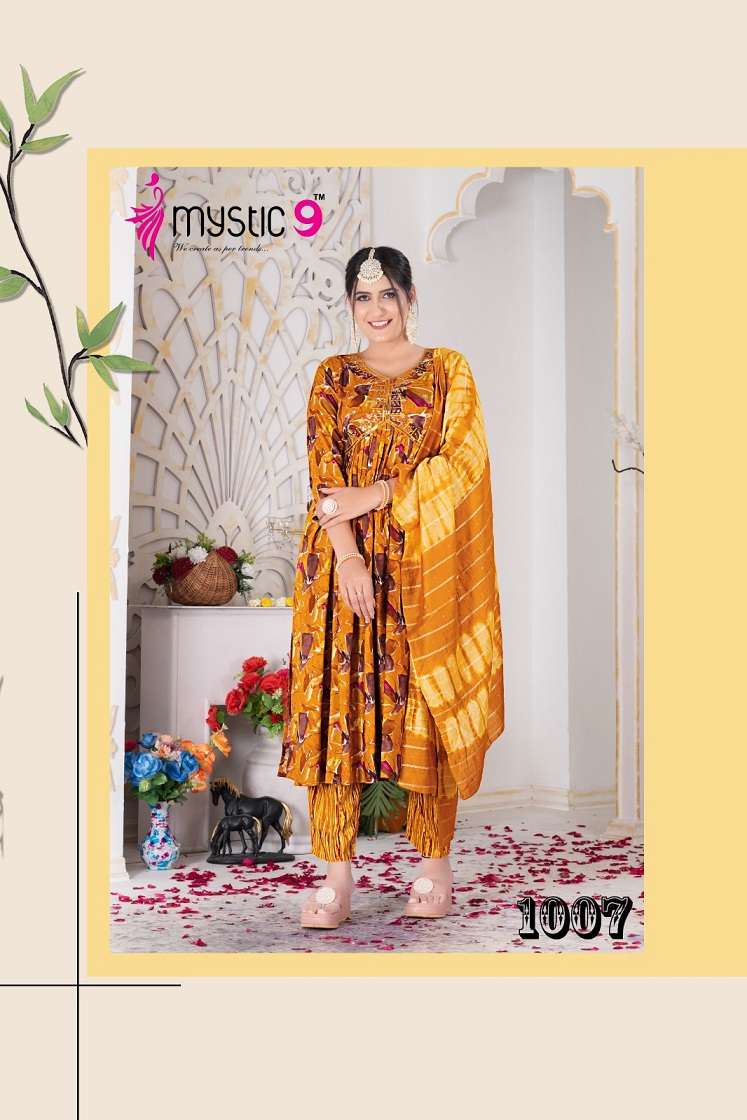 Mystic 9 Pooja Vol-2 – Aliya Cut Kurti Pant With Dupatta Wholesale Catalog