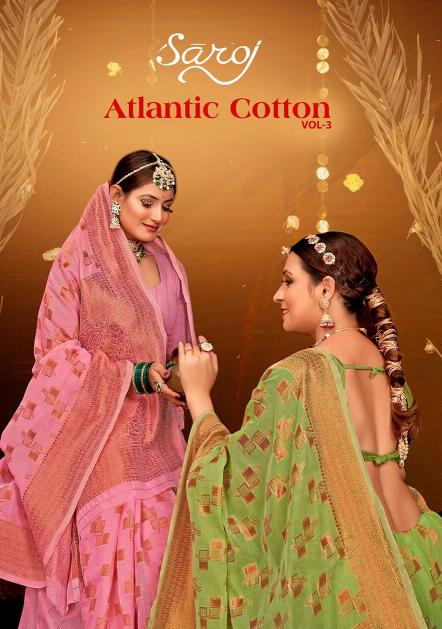 Saroj Atlantic cotton Vol.3 Soft cotton rich pallu saree Wholesale catalog    