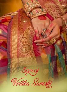 Saroj Kritika Swarovski vol.2 Organza silk saree with swarovski Saree Wholesale catalog    