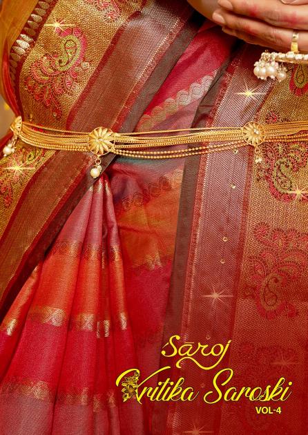 Saroj Kritika Swarovski vol.4 Organza silk saree with swarovski Saree Wholesale catalog    