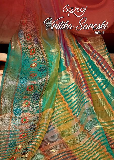 Saroj Kritika Swarovski vol.7 Organza silk saree with swarovski Wholesale catalog    