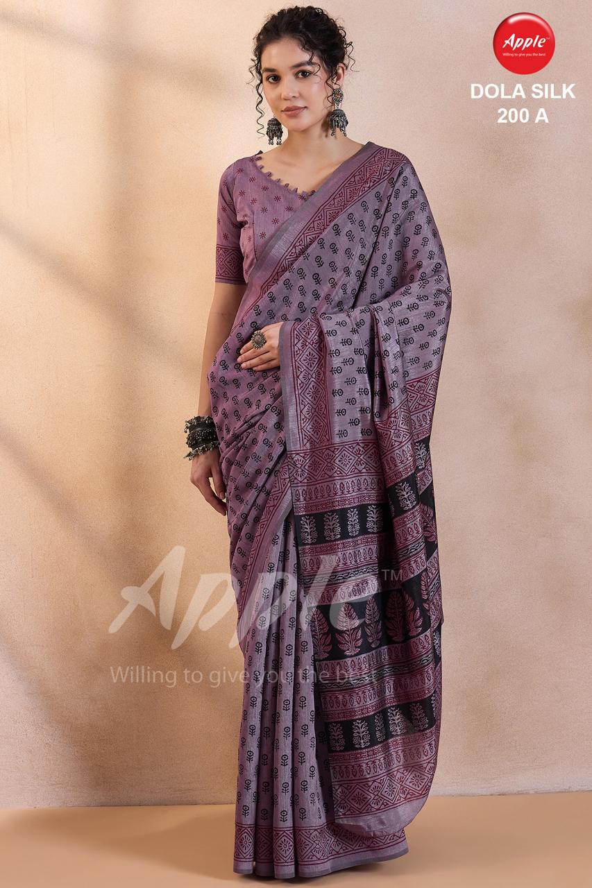 Apple Dola Silk 200 printed silk sarees wholesale catalog