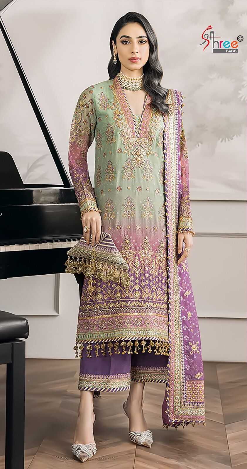 Shree K 5077 Faux Georgette Embroidery Pakistani Salwar Suits wholesale catalog