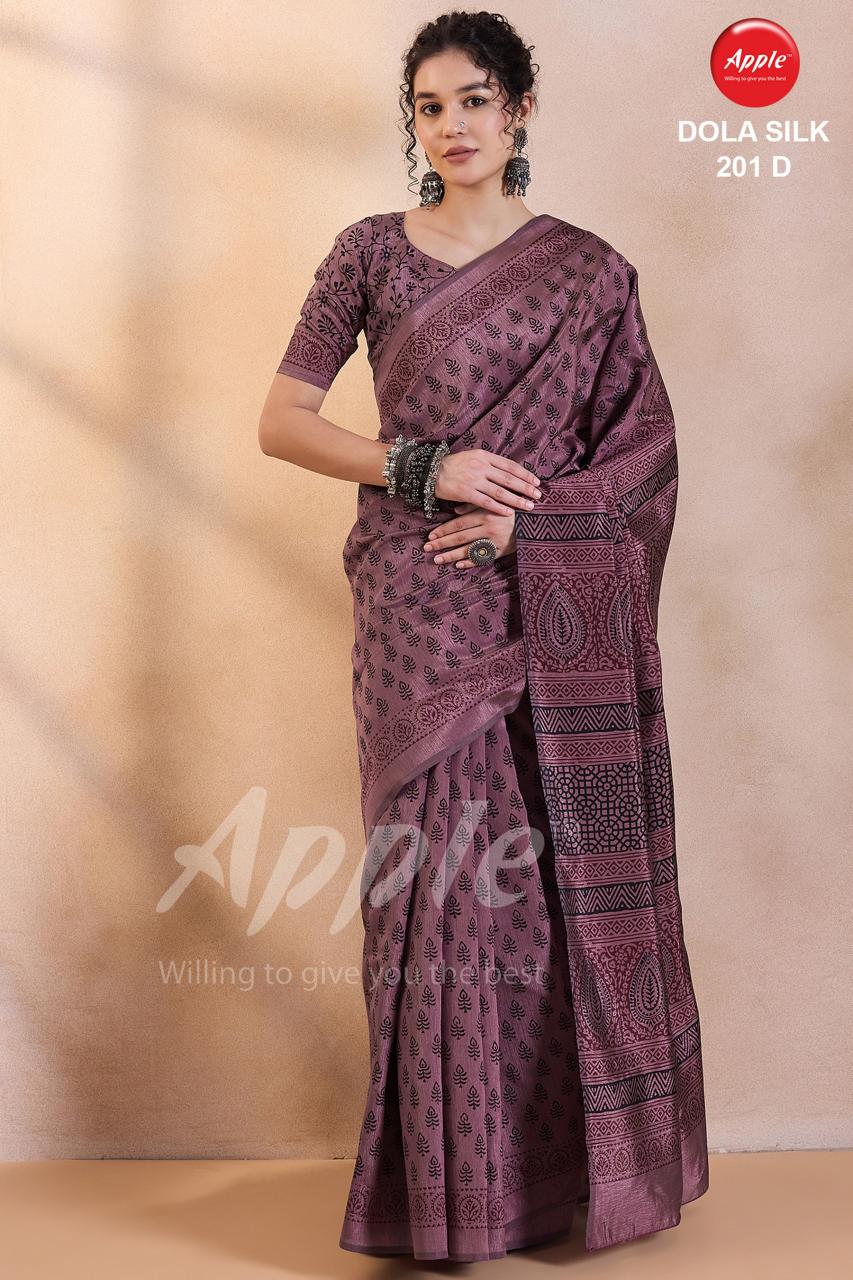 Apple Dola Silk 201 Dola Silk Printed Saree Wholesale catalog