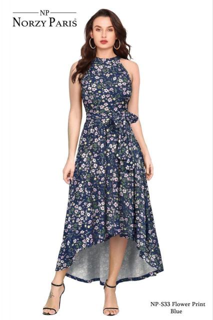 Norzy Paris NP S31 Flower Print Black,S33 Flower Print Blue & S35 Flower Print Yellow Western Dress Wholesale catalog                                                      