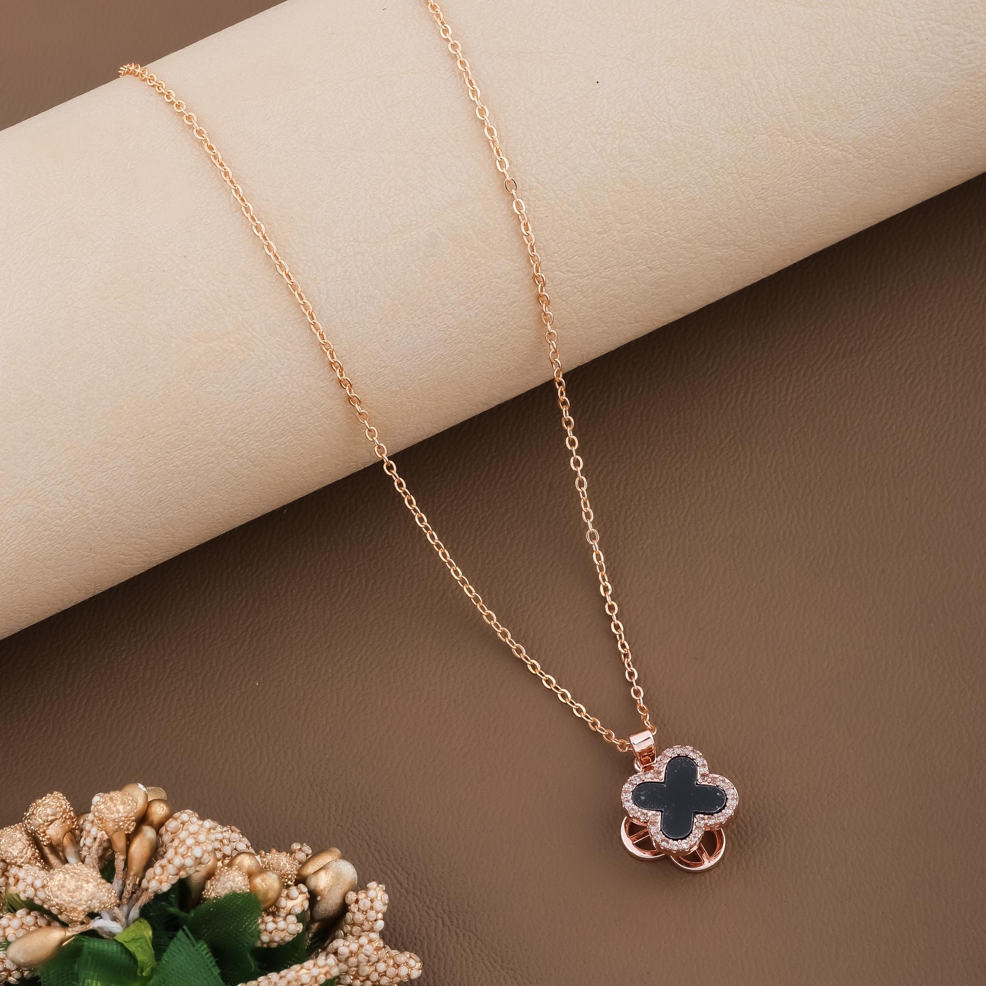 Black Enamel Flower Pendant Necklace