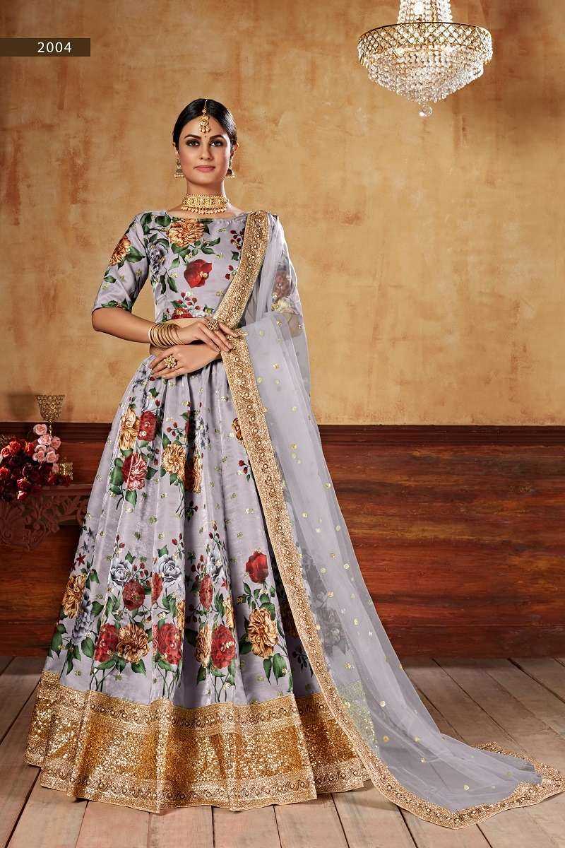 LISHVAA VOL-1 GREY WEDDING SEASON SPECIAL FLOWER PRINTED LEHNAGA CHOLI Wholesale catalog