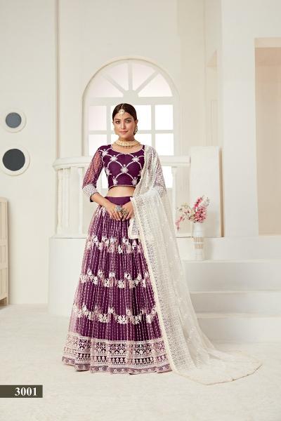 Sabella Amrita Vol 1 3001 Wine Net Multi And Sequence Work Butterfly Net lehenga wholesale in delhi