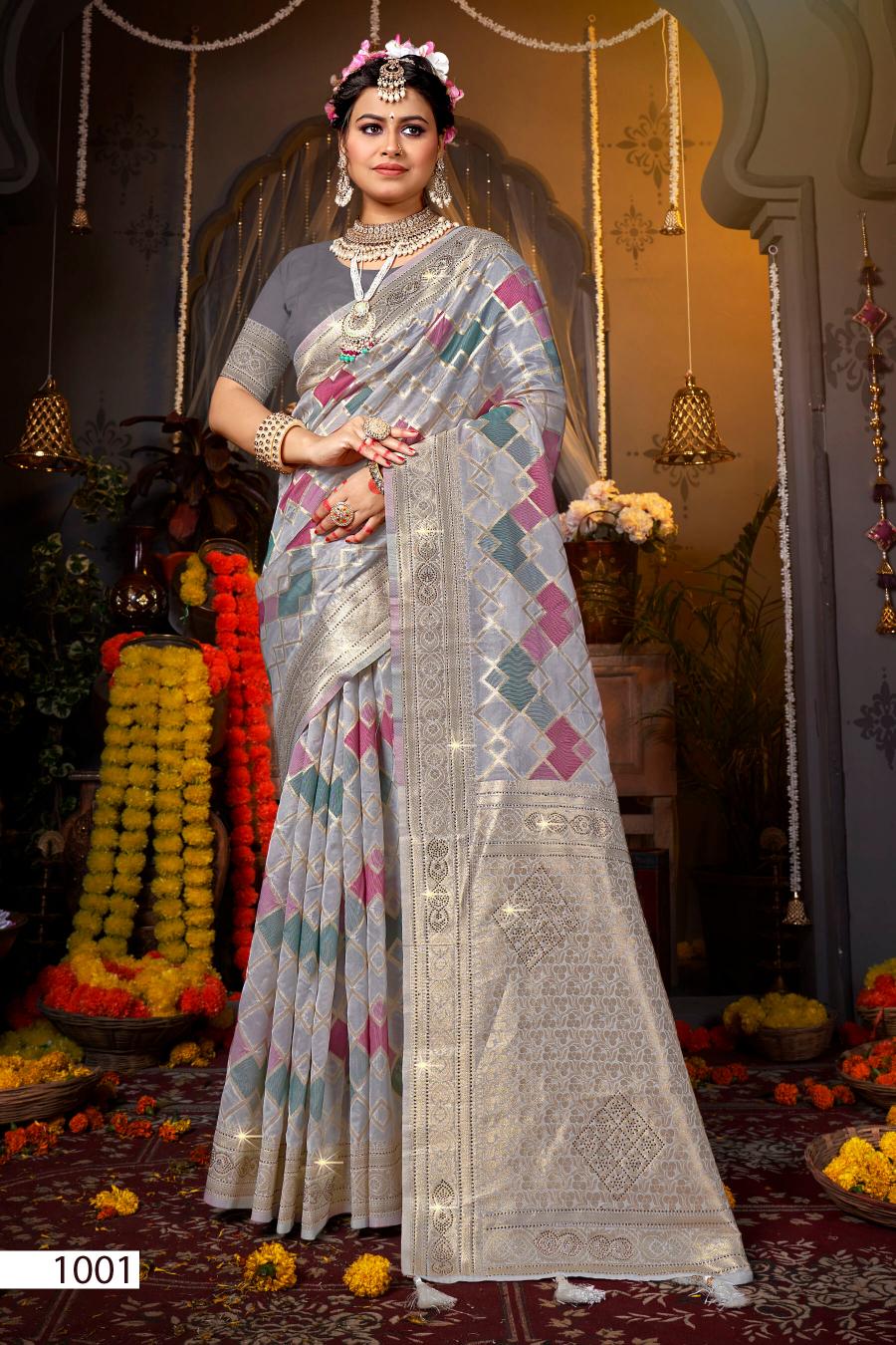 Saroj Tilak organza swarovski vol.5 Tissue orgnaza silk saree in surat with price wholesale 