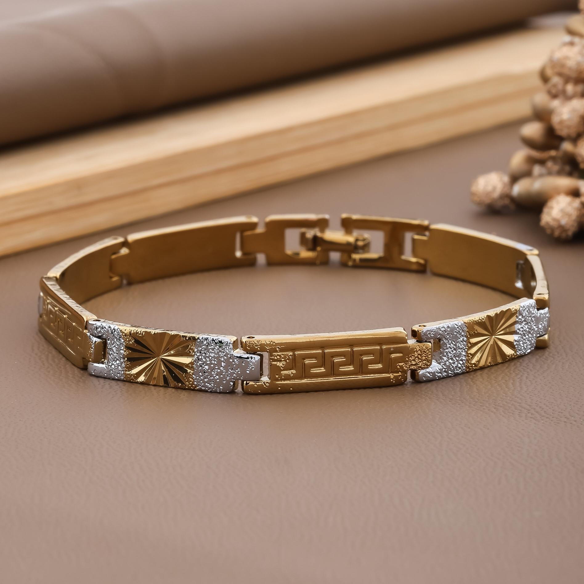 Trendy Men Gold Brass Metal Bracelet