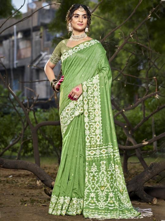 Bunawat Silver Linen Cotton Vol 3 green saree india ammai