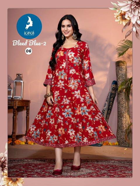 Kaya Bleed blue Vol 2 long pakistani kurtis online india