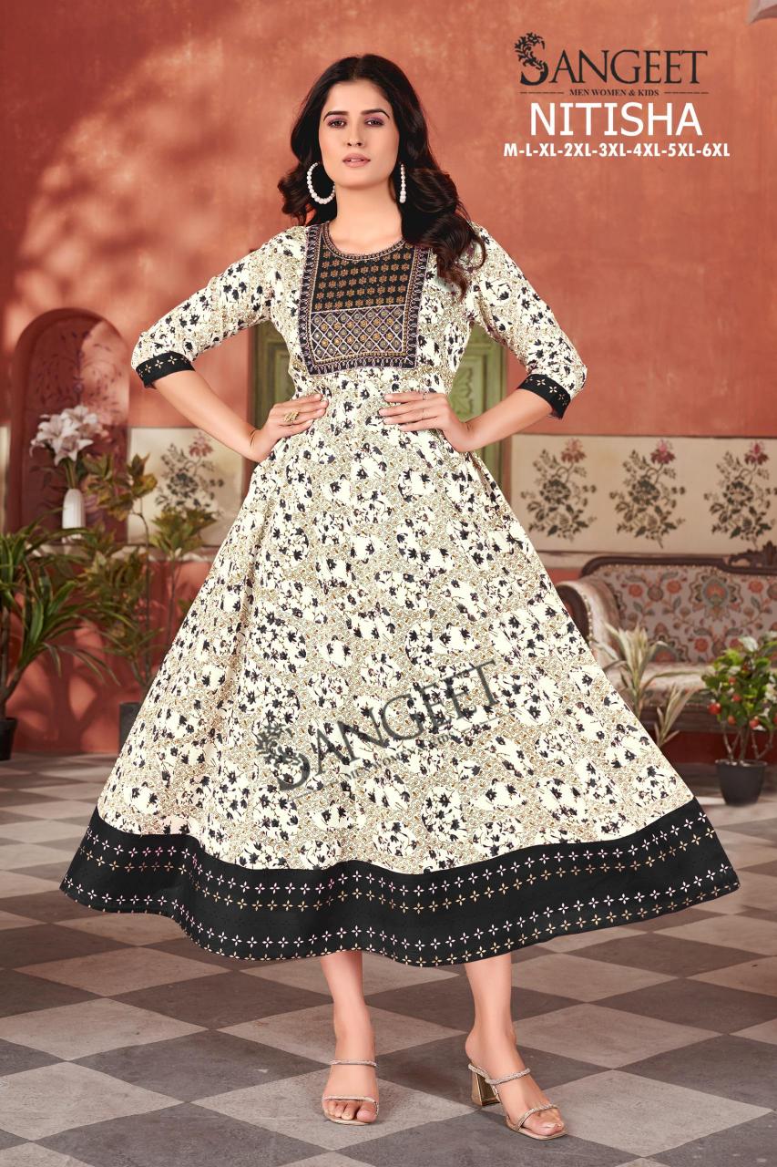 Sangeet Nitisha Rayon Gold Printed kurtis online shopping india