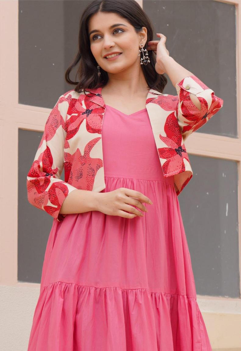 Felocity Cotton Solid Sleeveless Maxi With Shrug kurtis online india shopping