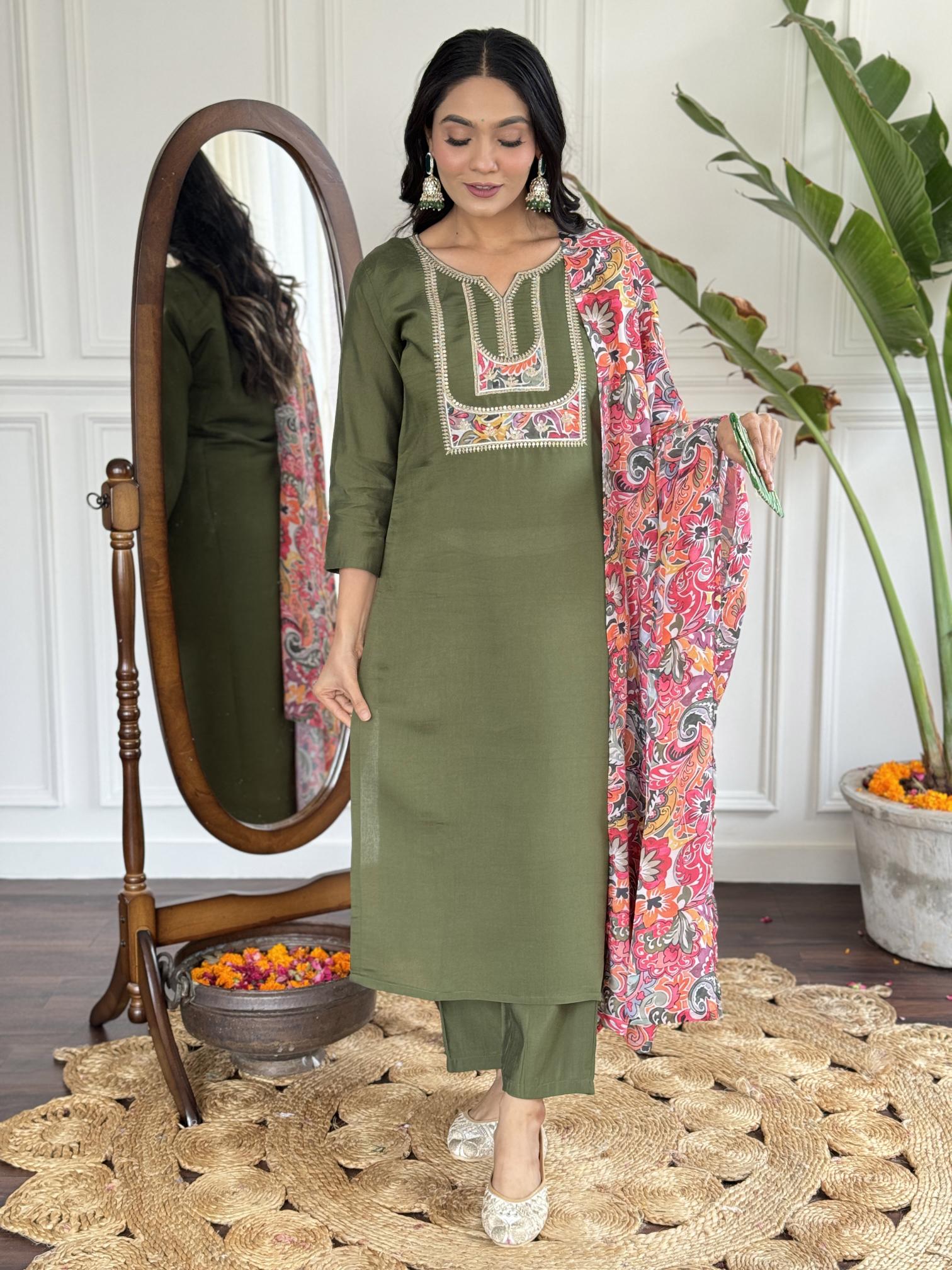 Felocity Wf 107 Green Chanderi high quality designer kurti manufacturer in surat