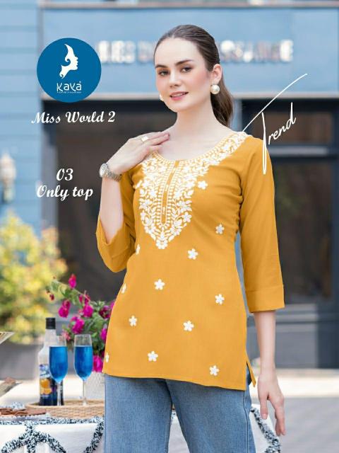 Kaya Miss World 2 catalog Rayon Western Short Top kurti