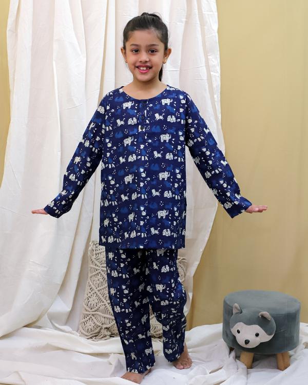 Tiny Threads Dark Blue Catalog kids night dress wholesale market in ahmedabad