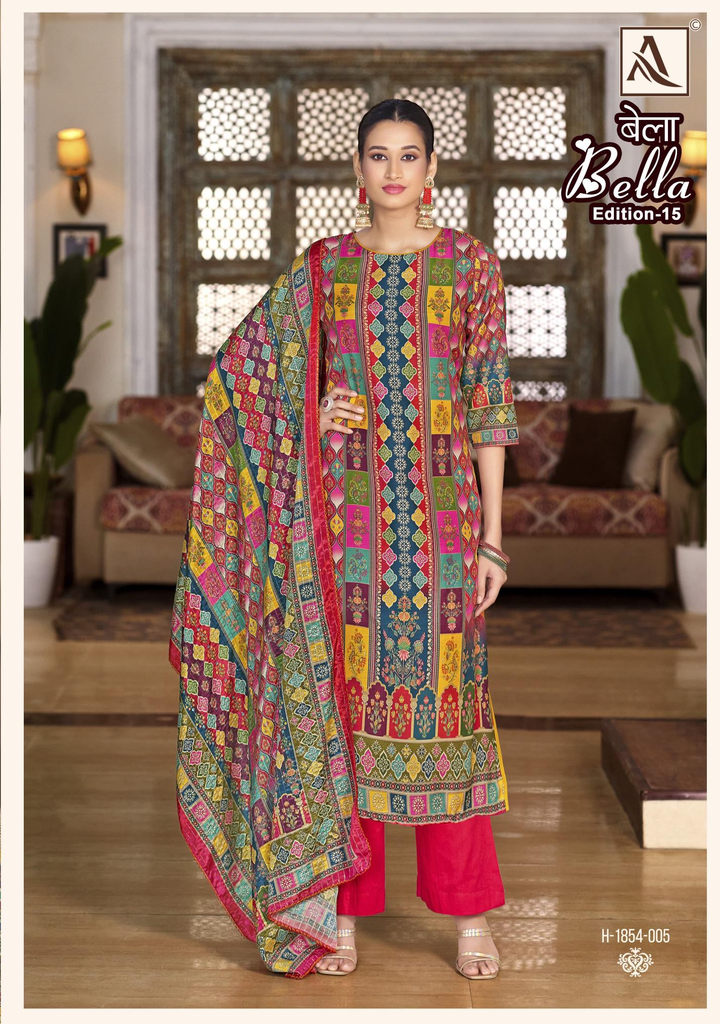 Alok Bella Vol 15 Catalog wholesale dress materials new party wear