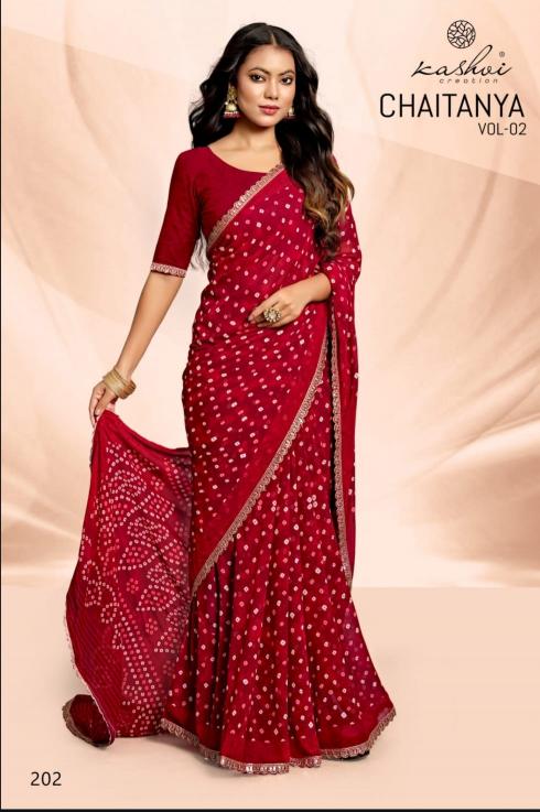 Kashvi Chaitanya Vol 2 Catalog Bandhej Weightless pink saree online shopping india