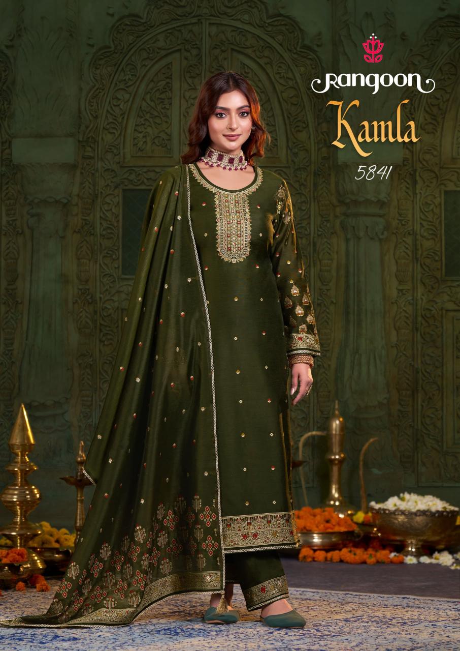 Rangoon Kamla catalog Jacquard Khatli Handwork kurti palazzo set wholesale price