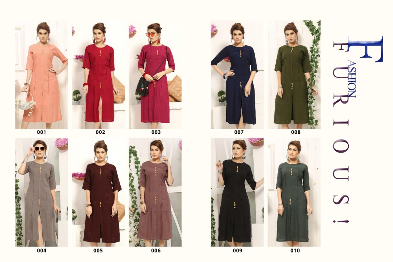 Gallberry Colors Rayon Slub Straight Kurti Catalogue