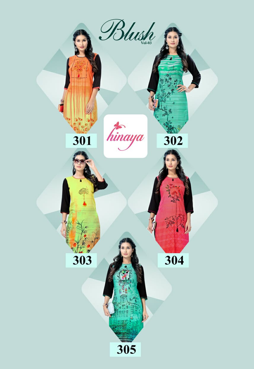 Hinaya By Blush Vol 3 Digital Printed Kurti Catalogue