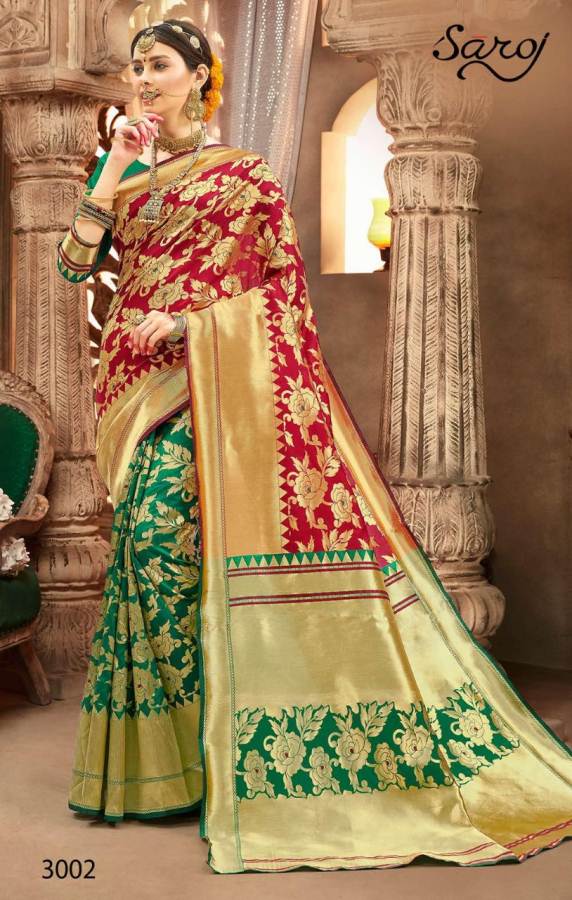 Buy Bridal Katan Banarasi Silk Saree Floral Jaal and Stone Work With  Traditional Design- Red at Amazon.in