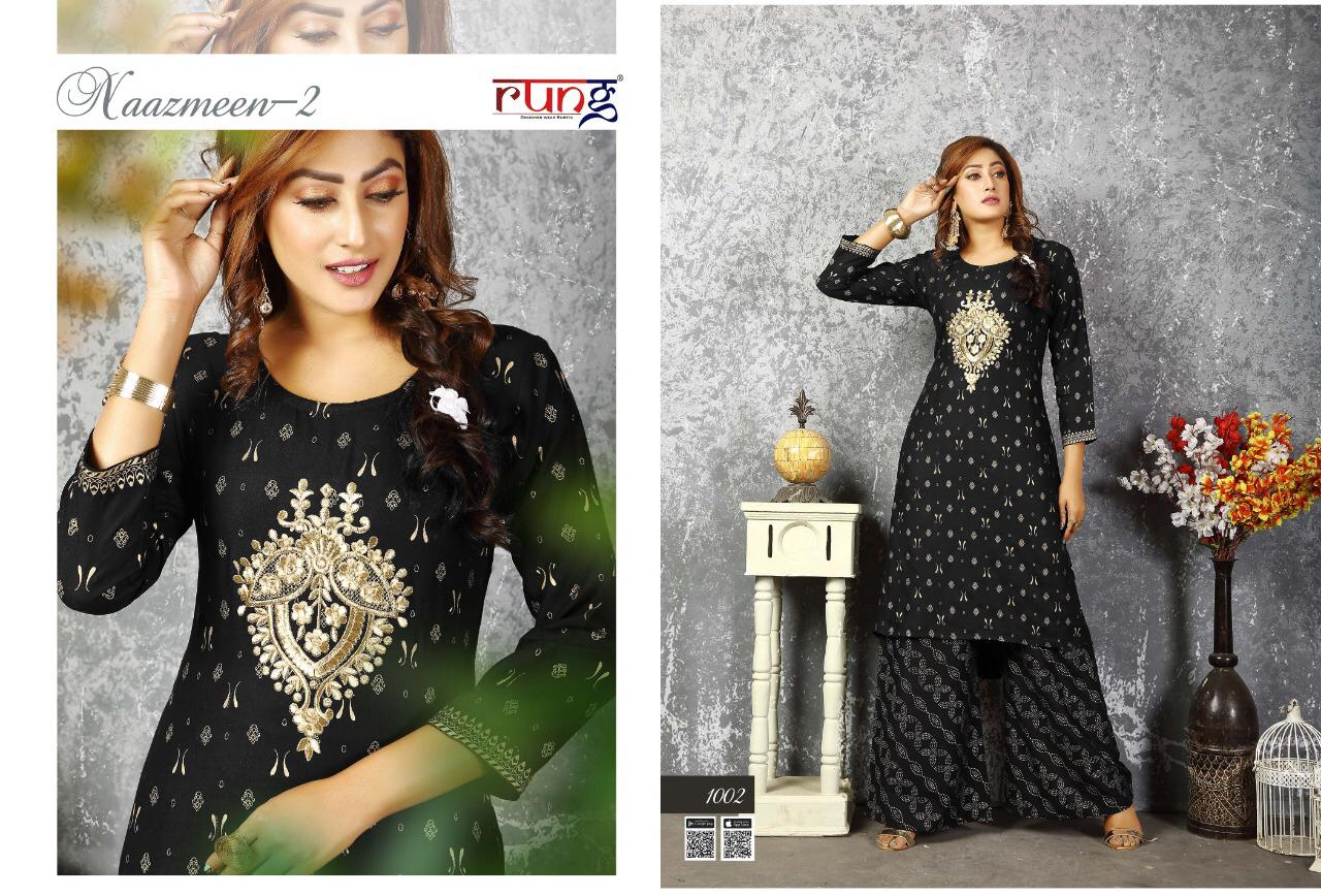 Naazmeen Vol 2 By Rung Rayon Kurti With Plazzo Collection