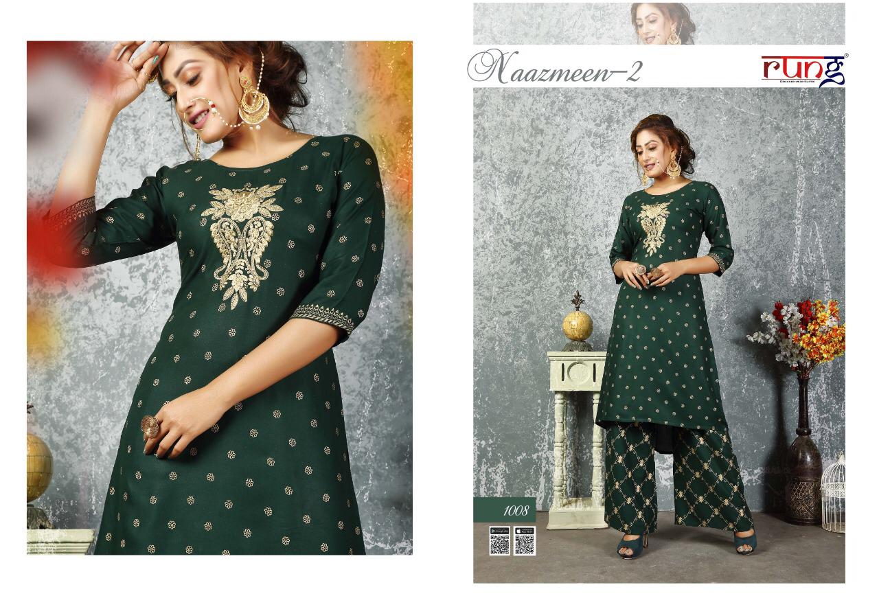 Naazmeen Vol 2 By Rung Rayon Kurti With Plazzo Collection