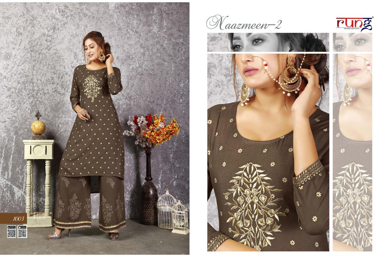 Naazmeen Vol 2 By Rung Rayon Kurti With Plazzo Collection