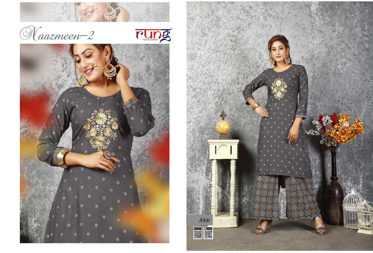 Naazmeen Vol 2 By Rung Rayon Kurti With Plazzo Collection