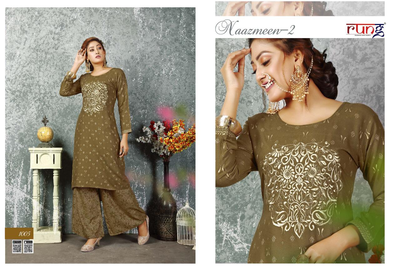 Naazmeen Vol 2 By Rung Rayon Kurti With Plazzo Collection