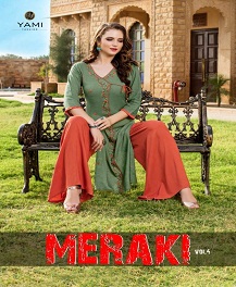 Meraki Vol 4 By Yami Designer Rayon Kurtis With Plazzo Collection